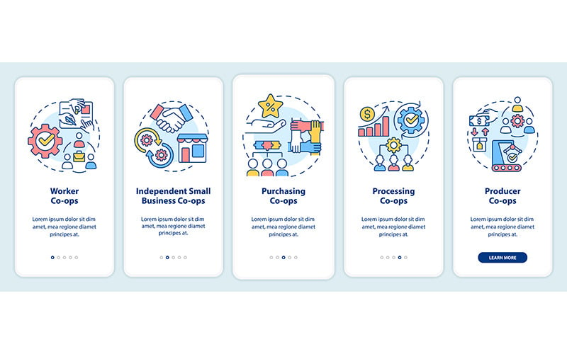 Types Of Co-ops Onboarding Mobile App Screen