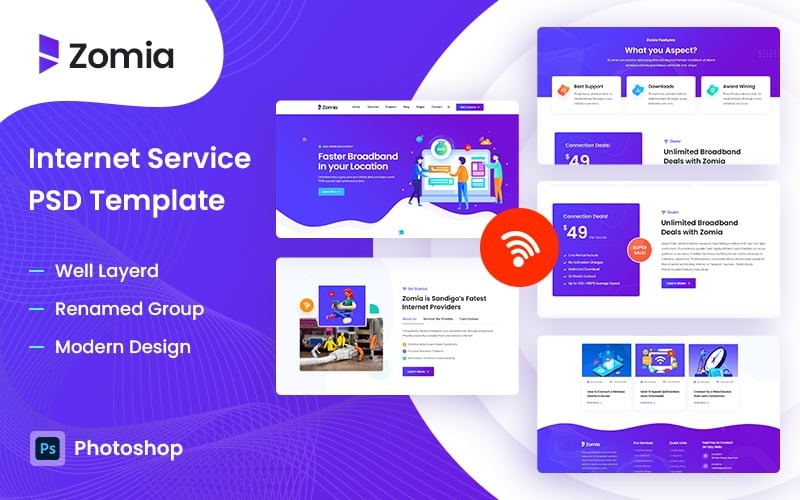 Zomia Internet 服务 PSD 模板