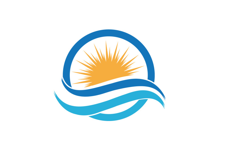 Onda de água e modelo de design de ícone de vetor de logotipo de sol V13