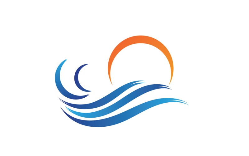 太阳和波浪海滩标志矢量插图 V2