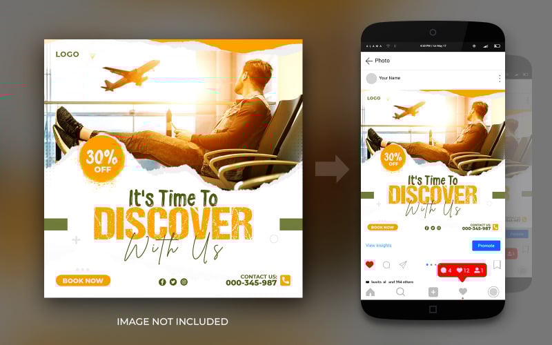 Discover The World Travel And Tours Social Media Instagram And Facebook Post Flyer Design Template