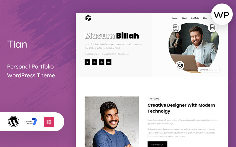 Tian – Tema WordPress per portfolio personale minimo