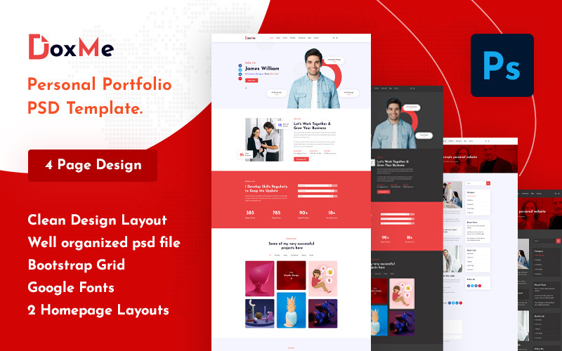 Doxme – PSD шаблон личного портфолио.