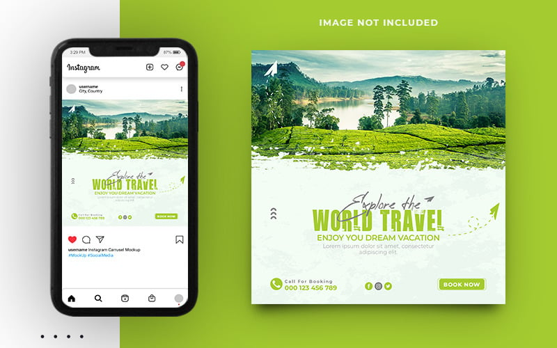 Modèle de bannière de publication sur les médias sociaux de promotion de visite et de voyage