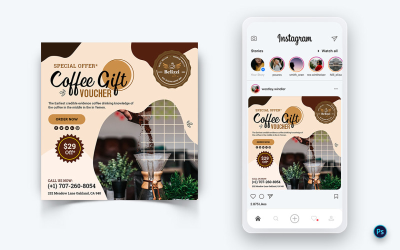 Coffee Shop Promóció Social Media Post Design Template-19