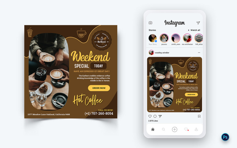 Coffeeshop-promotie Social Media Post-ontwerpsjabloon-12