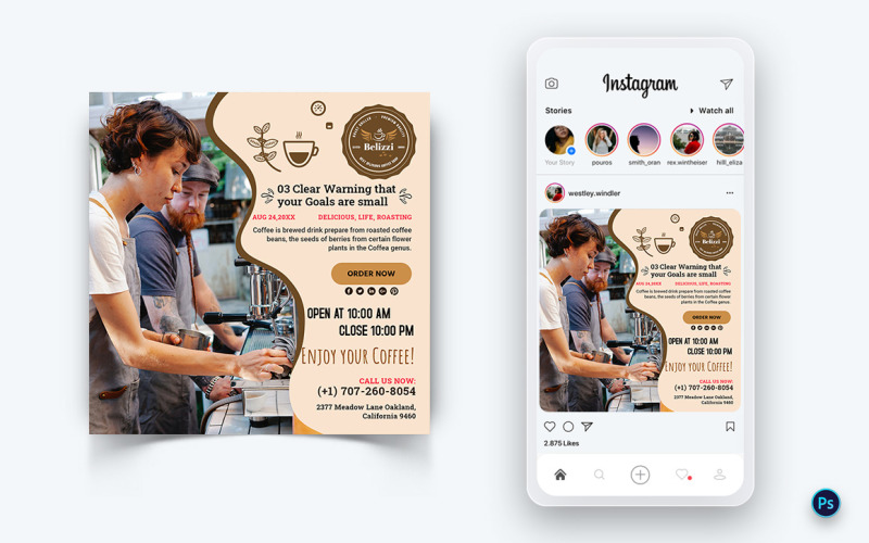 Kahve Dükkanı Promosyonu Sosyal Medya Yazı Tasarım Şablonu-04