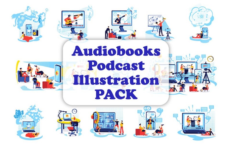 Ensemble d'illustrations de podcasts de livres audio