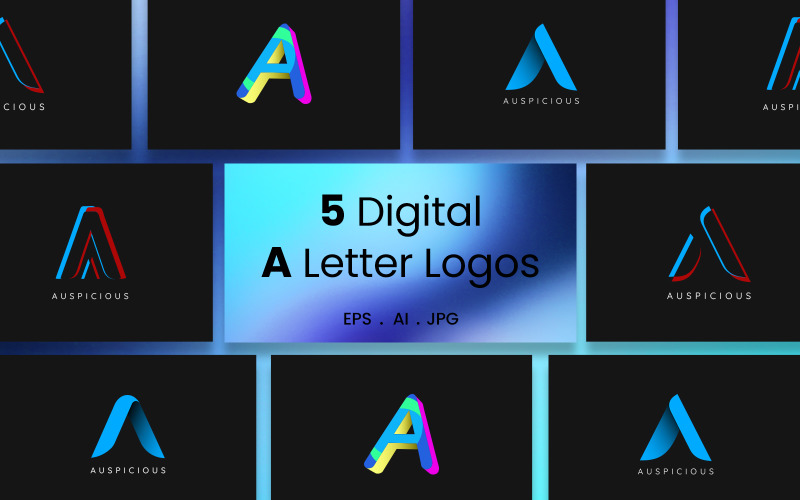 5 modelli di loghi digitali con lettera A