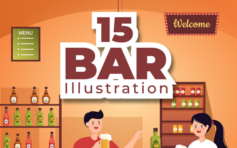 15 Bar of Pub Cartoon Illustratie