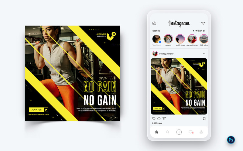Edzőterem és Fitnesz Stúdió közösségi média poszttervező sablon-25