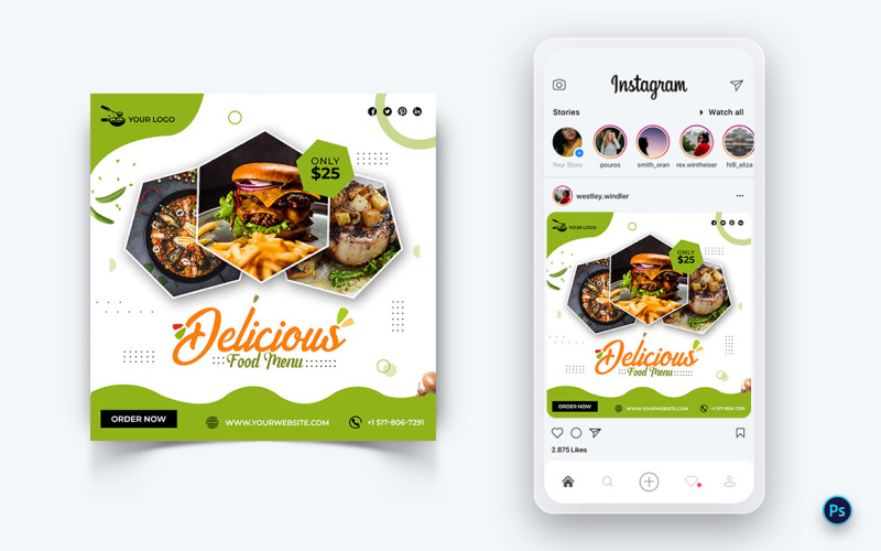 Étel és étterem Közösségi média poszttervező sablon-51
