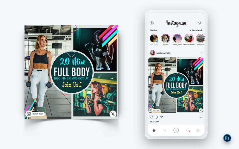 Fitnessstudio und Fitnessstudio Social Media Post Design Template-01