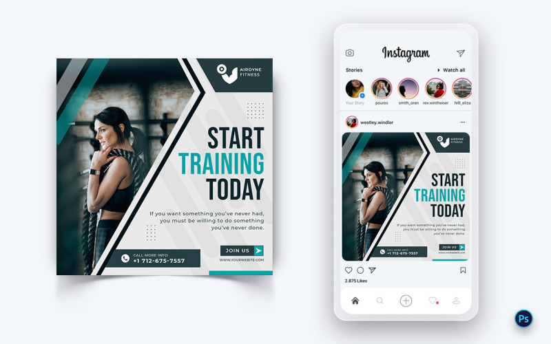 Fitnessstudio und Fitnessstudio Social Media Post Design Template-31