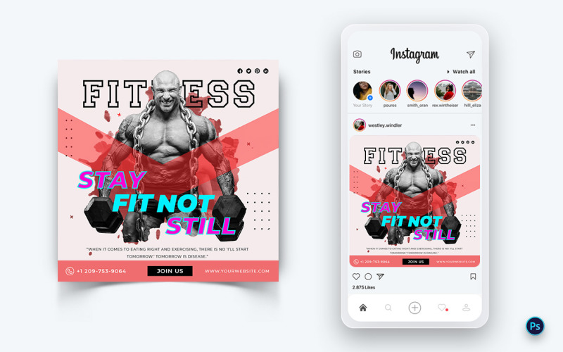Gym and Fitness Studio Social Media Post Design Template-17