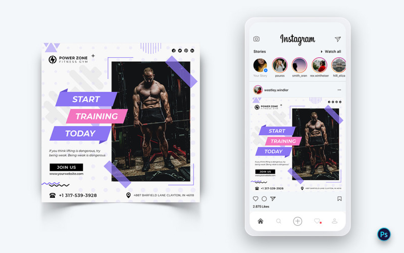 Gym and Fitness Studio Social Media Post Design Template-20
