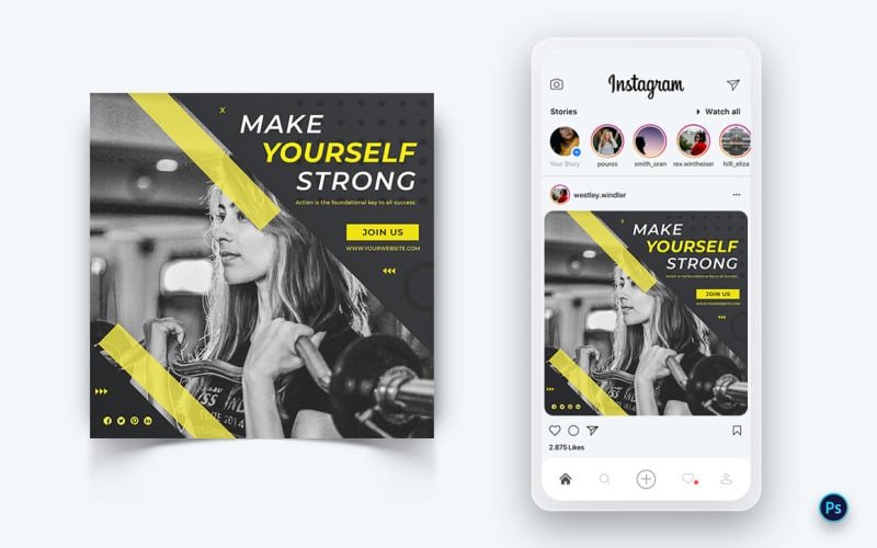 Gym and Fitness Studio Social Media Post Design Template-21