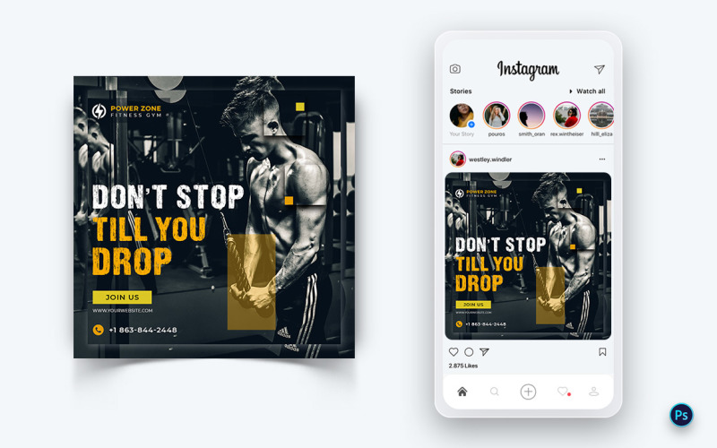 Gym and Fitness Studio Social Media Post Design Template-23