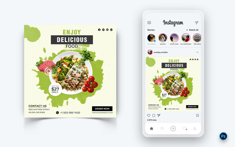Mat och restaurang Designmall för sociala medier-52