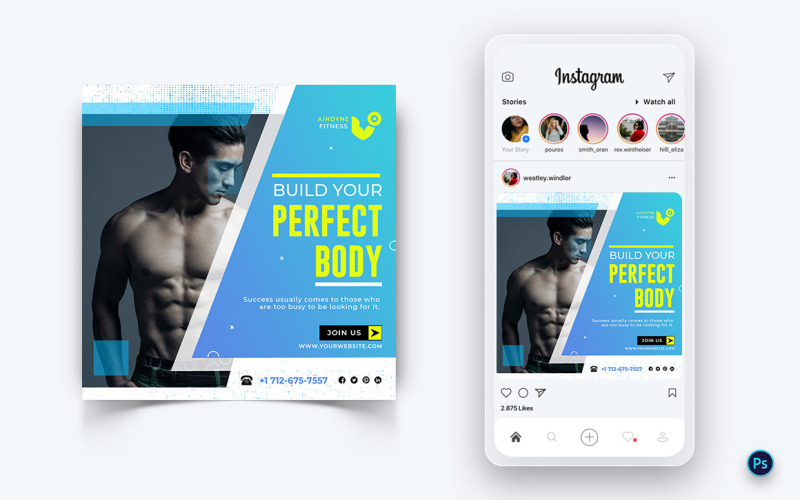 Modello di post sui social media per palestra e fitness Studio-26