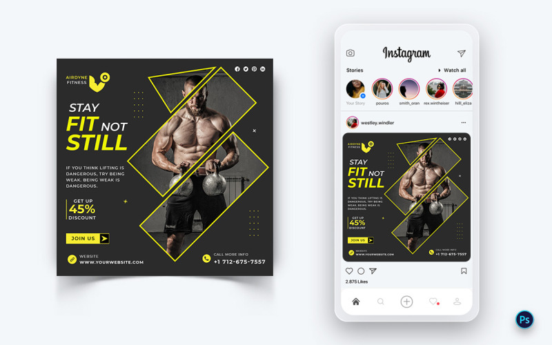 Modello di post sui social media per palestra e fitness Studio-27