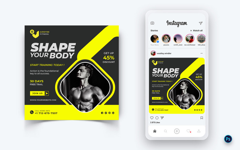 Modello di post sui social media per palestra e fitness Studio-29