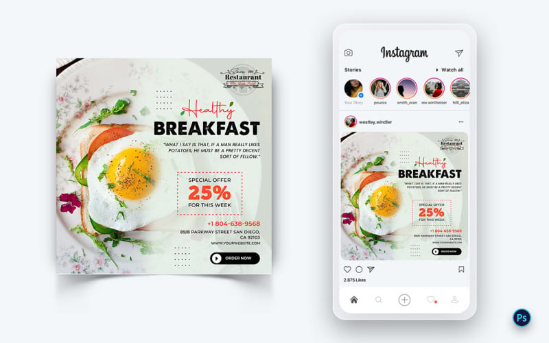 Modello di progettazione di post sui social media per alimenti e ristoranti-67