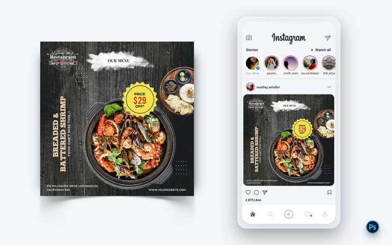 Plantilla de diseño de publicación de redes sociales de comida y restaurante-68