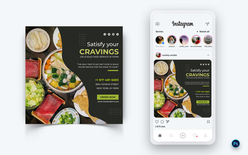 Plantilla de diseño de publicación en redes sociales de comida y restaurante-54