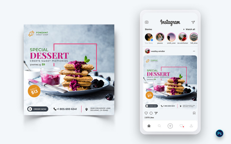 Plantilla de diseño de publicación en redes sociales de comida y restaurante-61