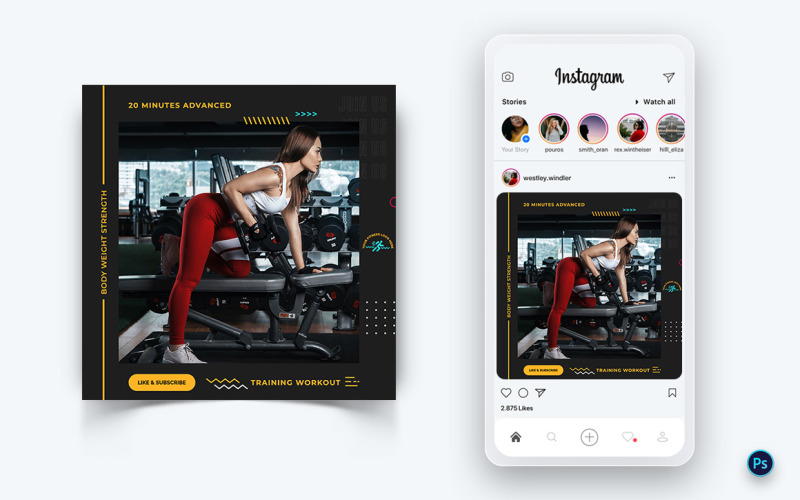 Plantilla de diseño de publicación en redes sociales de gimnasio y estudio de fitness-13