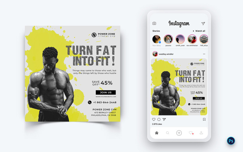 Postdesign-Vorlage für Fitnessstudios und Fitnessstudios für soziale Medien-22