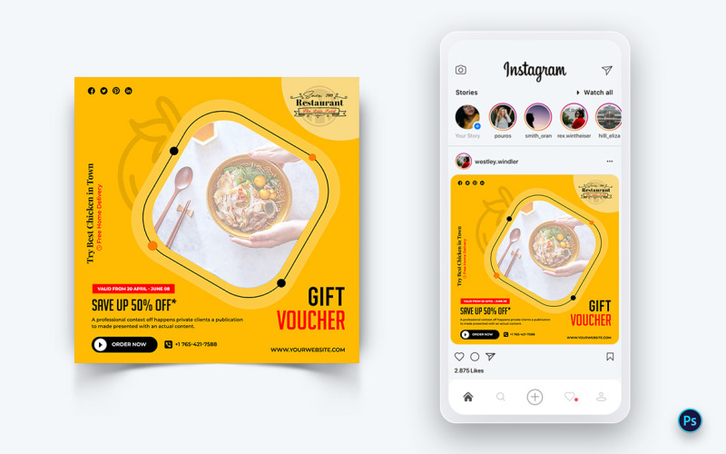 Postdesign-Vorlage für Lebensmittel und Restaurants in sozialen Medien-80