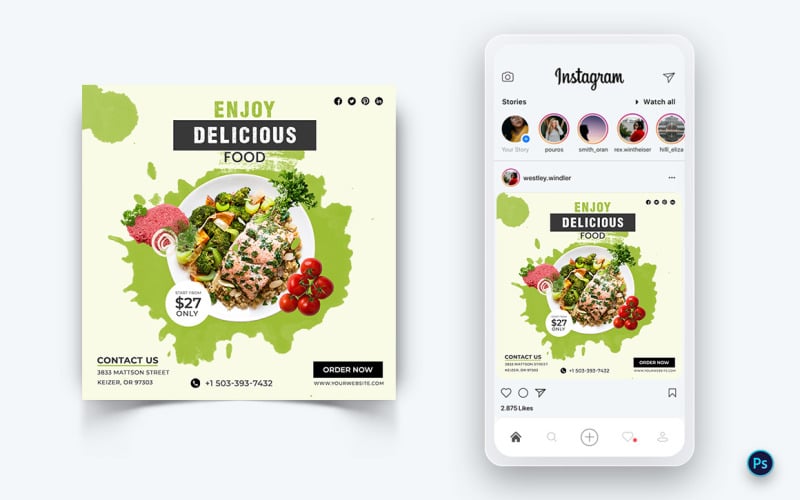 Yemek ve Restoran Sosyal Medya Post Tasarım Şablonu-52
