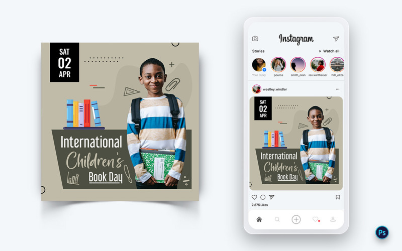 国际儿童读书日社交媒体帖子设计模板-11