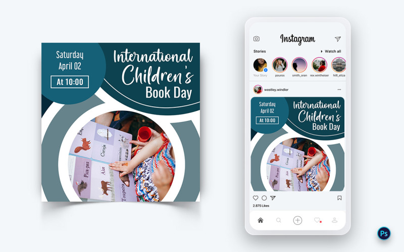 国际儿童读书日社交媒体帖子设计模板-12
