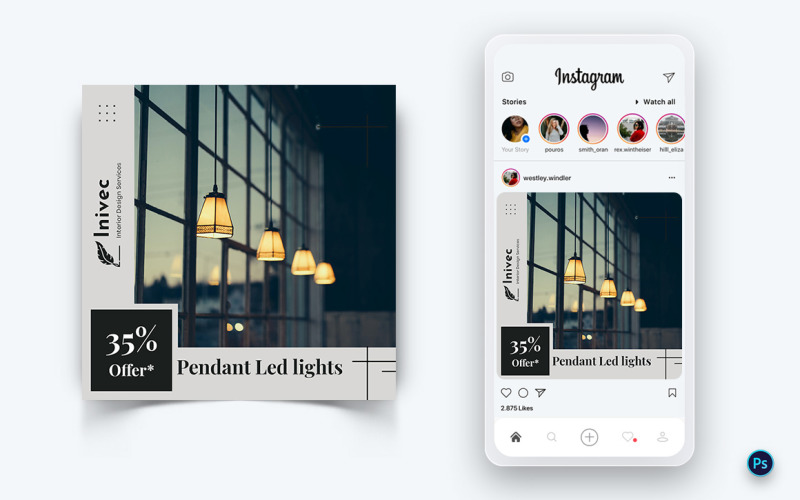 Interior Design and Furniture Social Media Post Design Template-45
