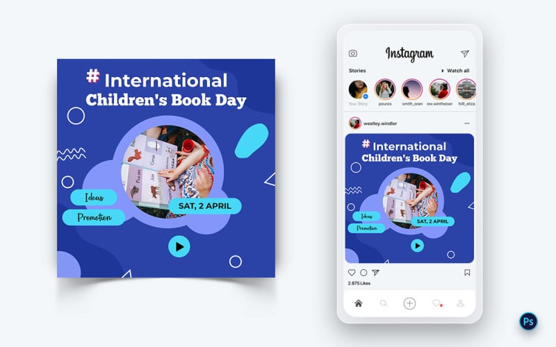 Internationale kinderboekendag Social Media Post-ontwerpsjabloon-10