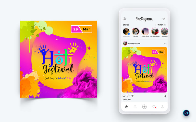 Modello di progettazione post sui social media di Holi Festival-02