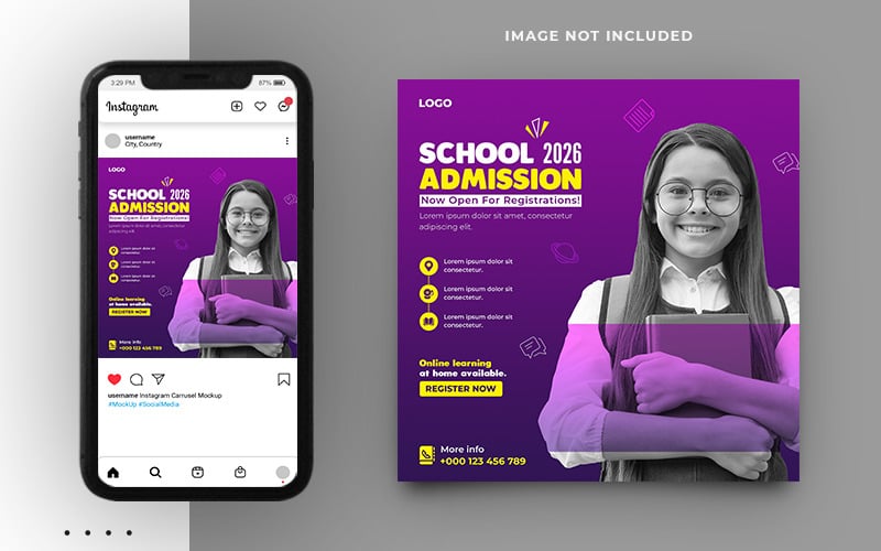 Modelo de banner de postagem de mídia social de admissão de escola de educação no Instagram