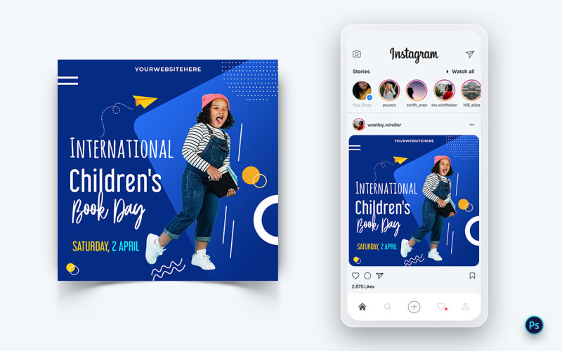 Plantilla de diseño de publicación en redes sociales del Día Internacional del Libro Infantil-07
