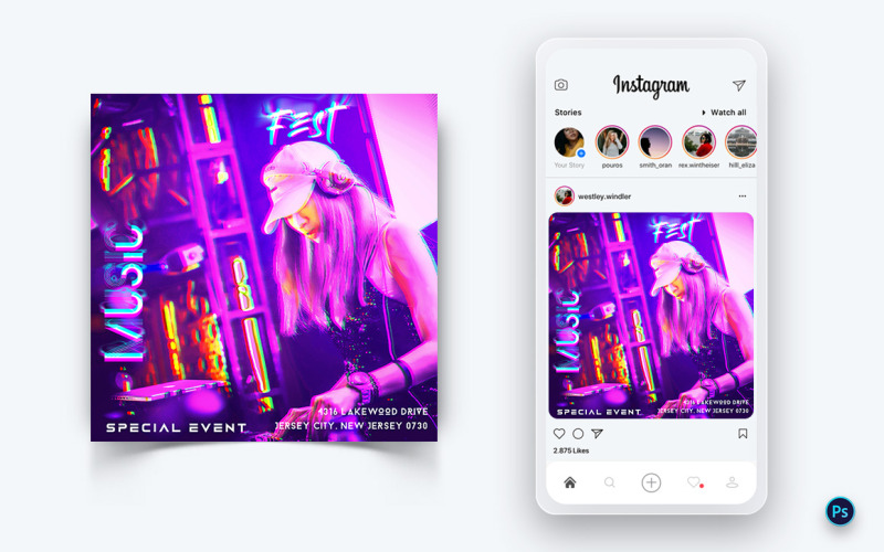 Modello di progettazione post sui social media per feste notturne musicali-06