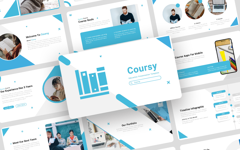 Coursy - Vzdělávací škola PowerPoint šablony