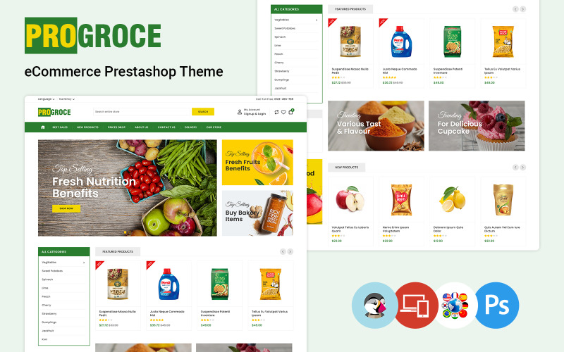 Progroce - Grönsaker, frukt och livsmedelsbutik Prestashop-tema