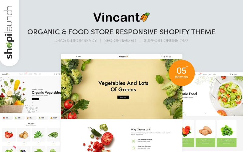 Vincant – motiv Shopify reagující na obchod s biopotravinami a potravinami