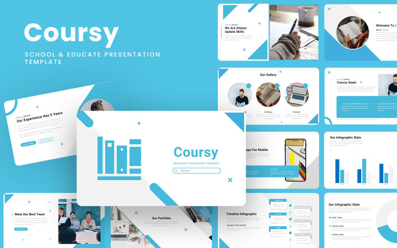 Coursy – освітня школа Шаблон Google Slides