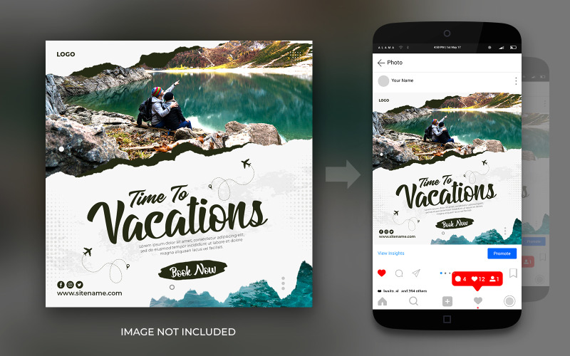 Utazás és túrák Vakáció Nyaralás Közösségi média Facebook és Instagram Post Banner Design sablon