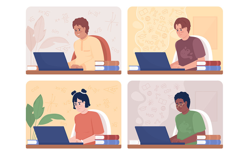 Conjunto de ilustración de educación después de la escuela