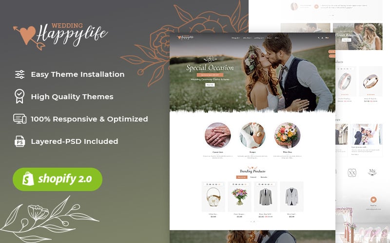 HappyLife - 适用于婚礼商店的最小 Shopify 响应式主题
