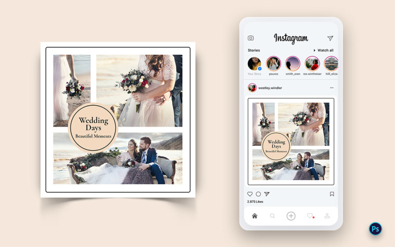 Düğün Davetiyesi Sosyal Medya Post Tasarım Şablonu-07
